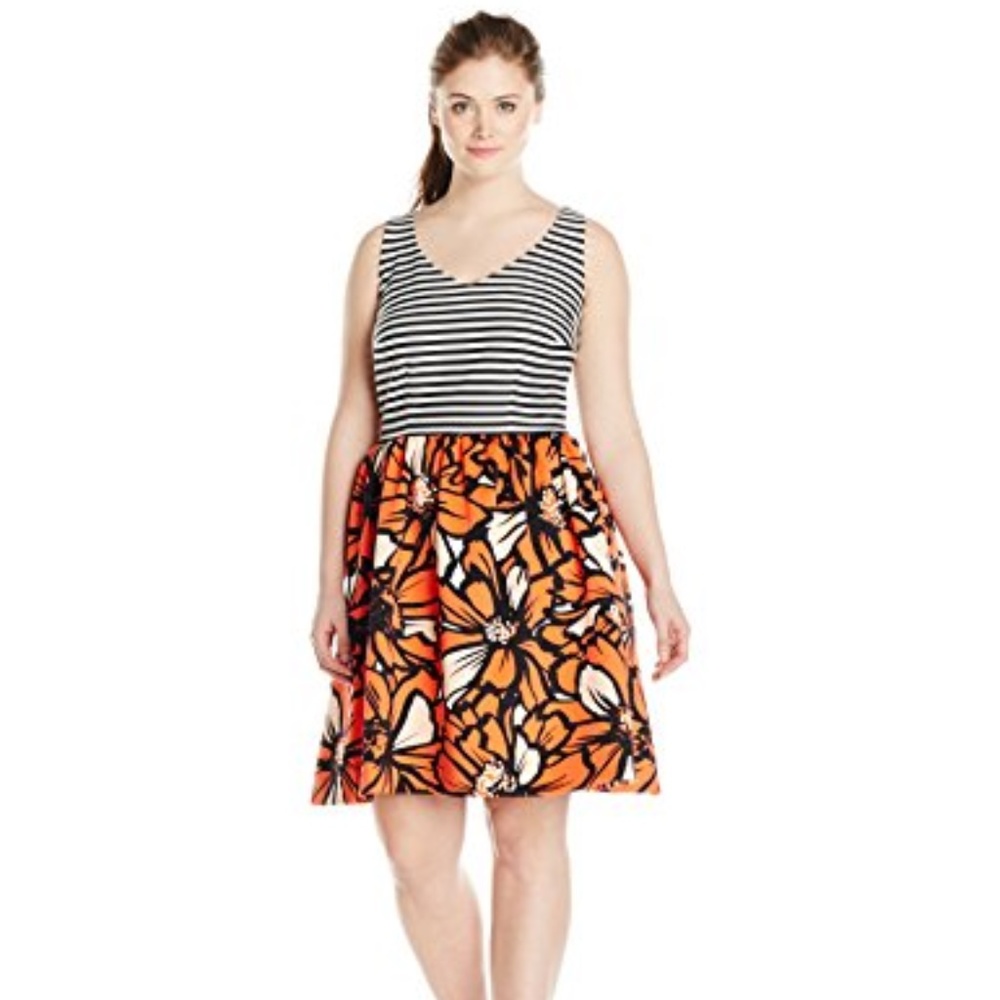 Just...Taylor Navy Coral Stripe Floral Dress 14